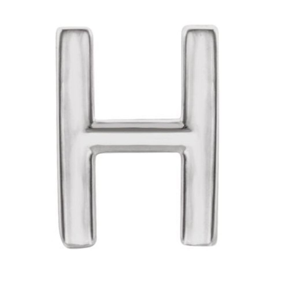 Initial Letter 'H' Rhodium-Plated 14k White Gold Stud Earring 