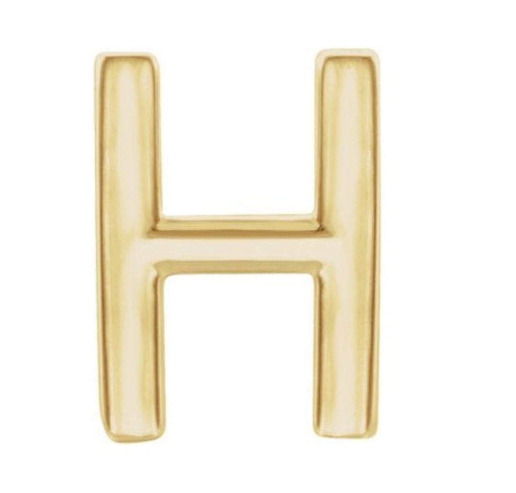 Initial Letter 'H' 14k Yellow Gold Stud Earring 