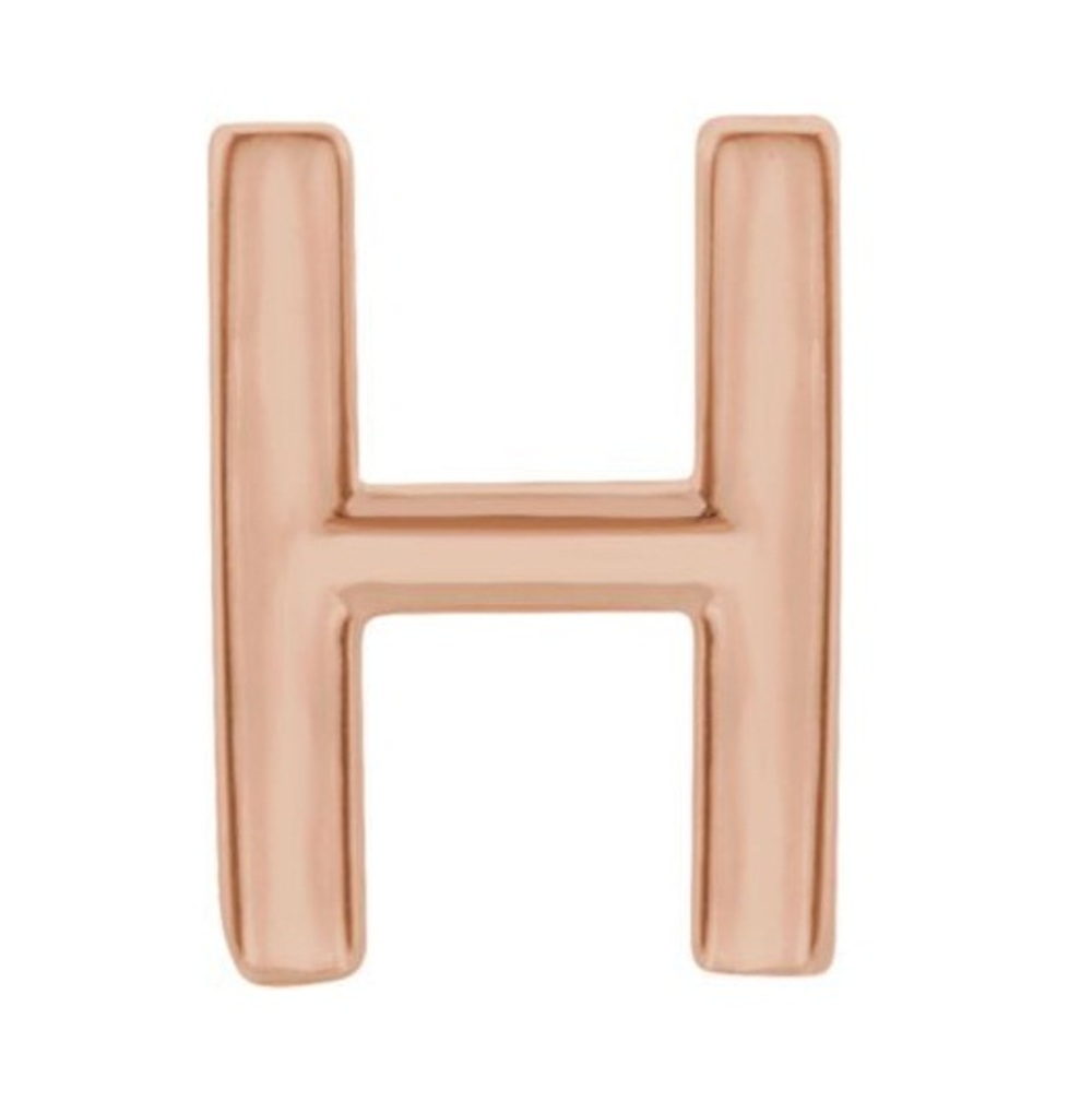 Initial Letter 'H' 14k Rose Gold Stud Earring 