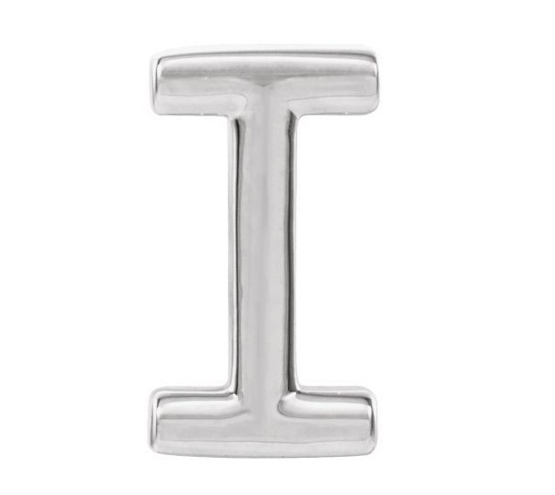 Initial Letter 'I' Rhodium-Plated 14k White Gold Stud Earring 