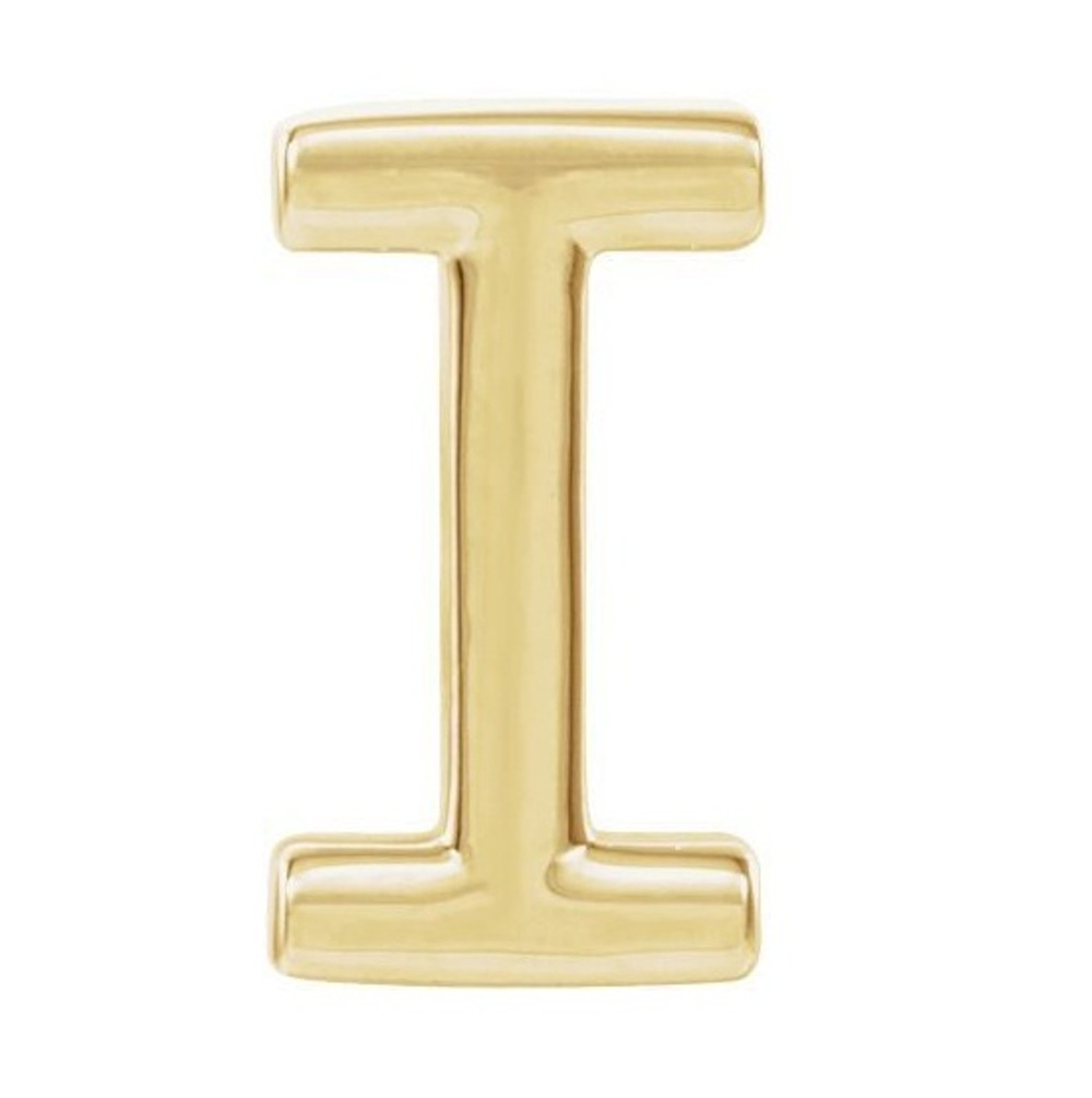 Initial Letter 'I' 14k Yellow Gold Stud Earring 
