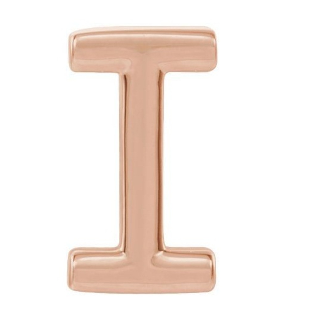 Initial Letter 'I' 14k Rose Gold Stud Earring 