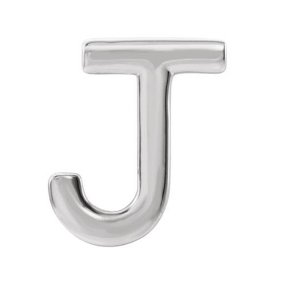 Initial Letter 'J' Rhodium-Plated 14k White Gold Stud Earring 