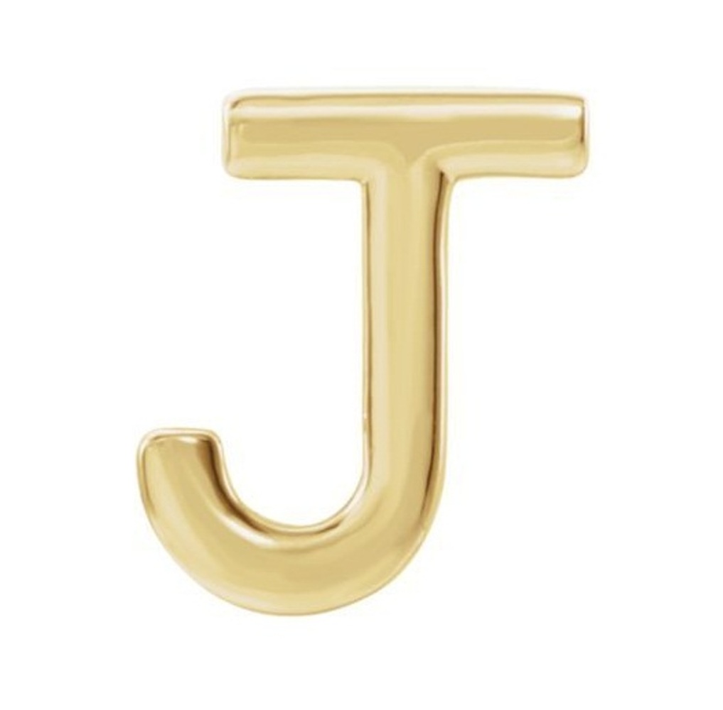 Initial Letter 'J' 14k Yellow Gold Stud Earring 