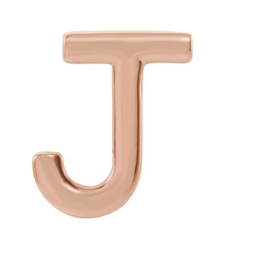 Initial Letter 'J' 14k Rose Gold Stud Earring 