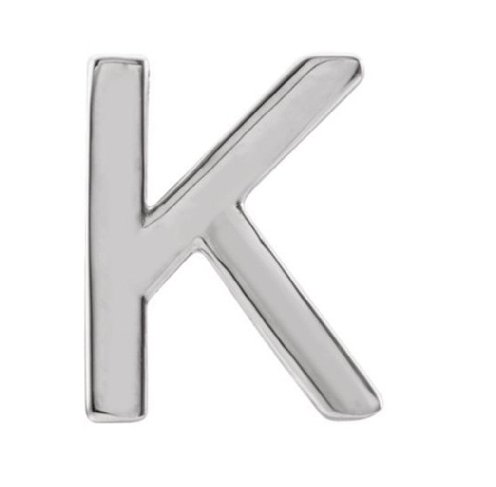 Initial Letter 'K' Rhodium-Plated 14k White Gold Stud Earring 