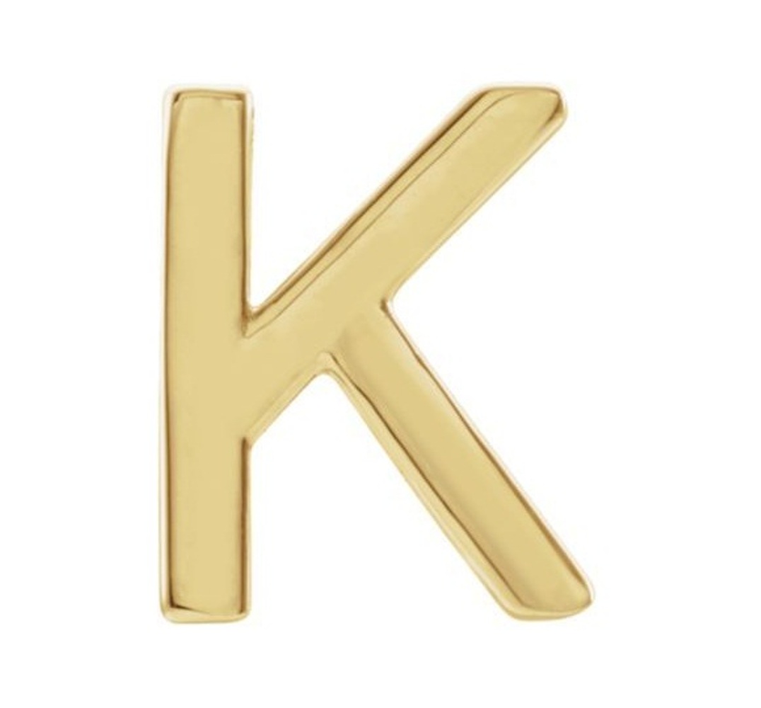 Initial Letter 'K' 14k Yellow Gold Stud Earring 