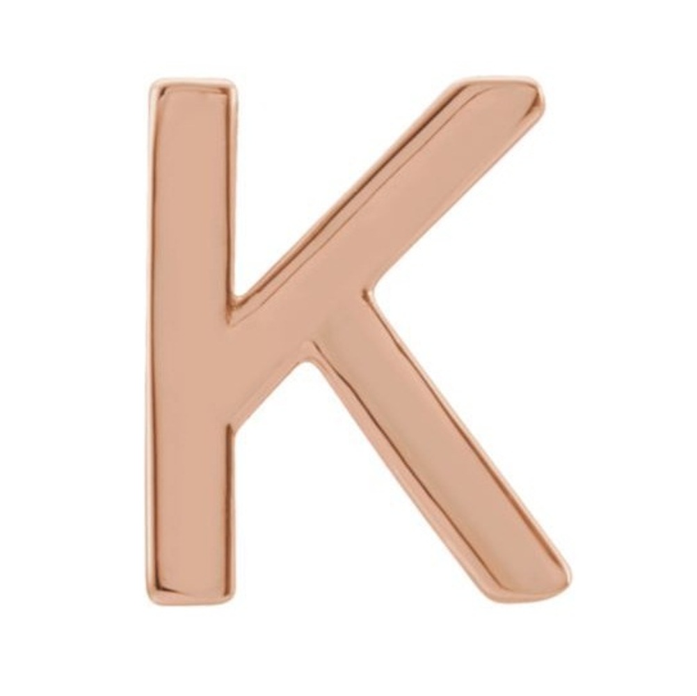 Initial Letter 'K' 14k Rose Gold Stud Earring 