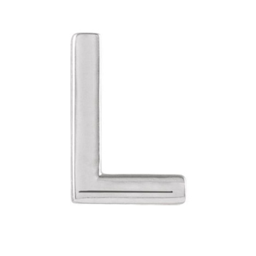 Initial Letter 'L' Rhodium-Plated 14k White Gold Stud Earring 