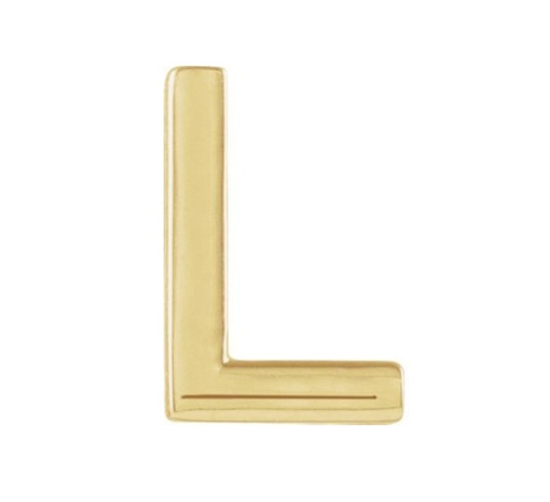 Initial Letter 'L' 14k Yellow Gold Stud Earring 