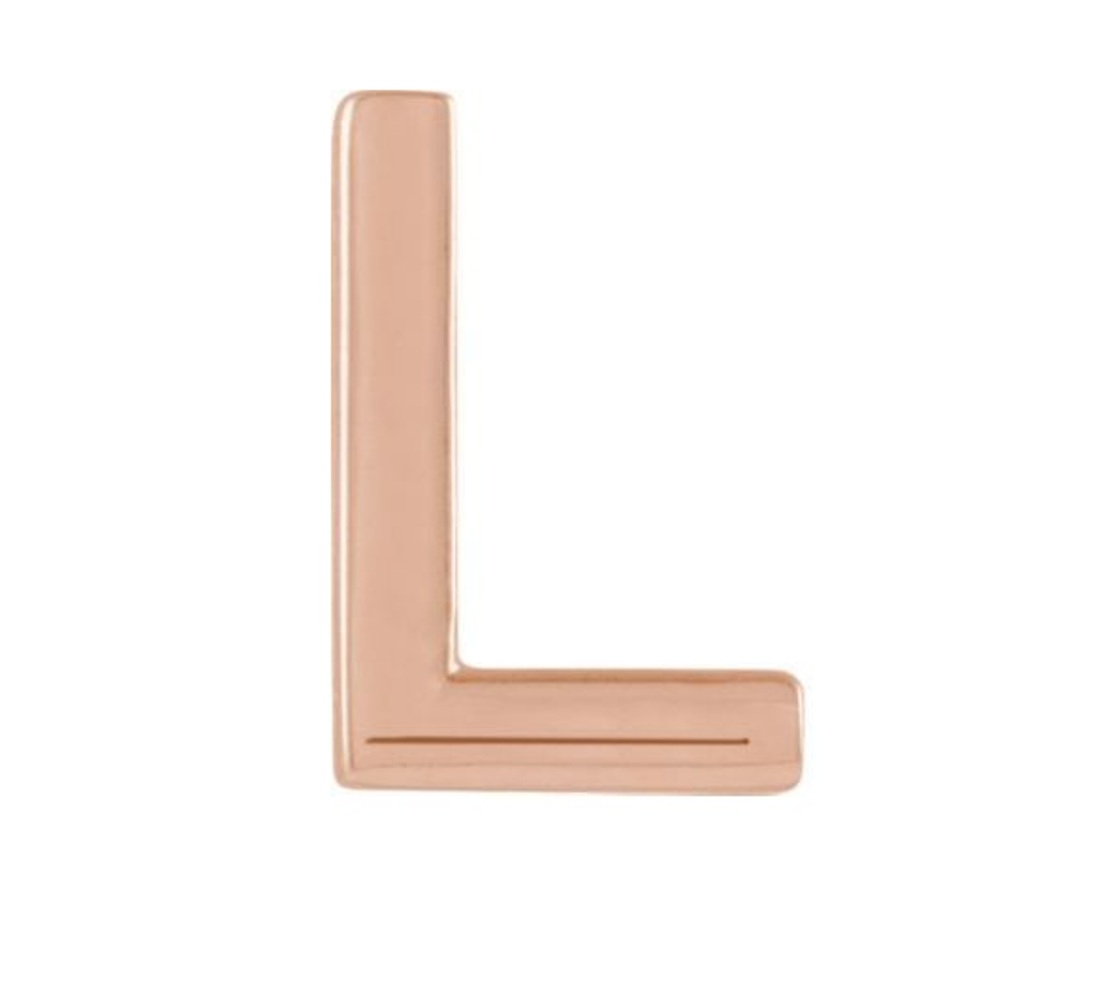 Initial Letter 'L' 14k Rose Gold Stud Earring 