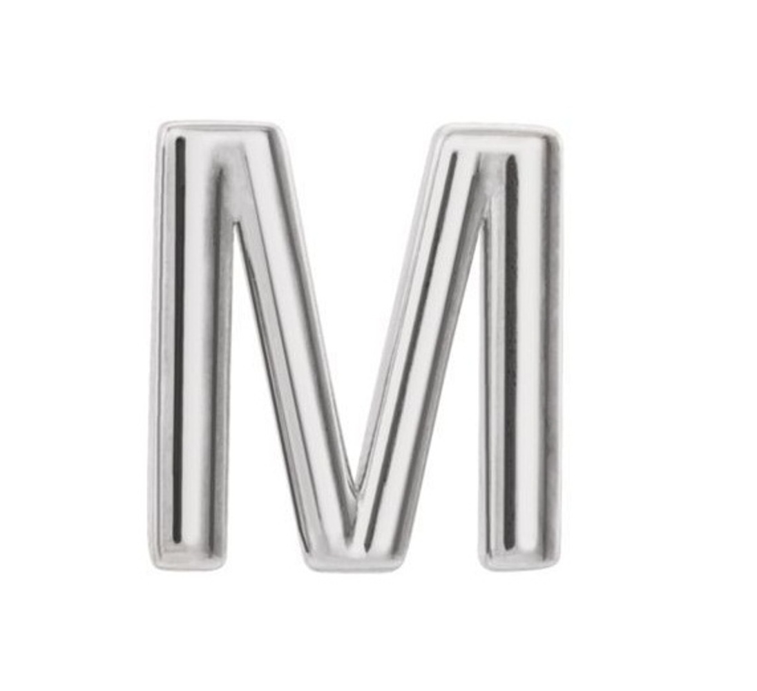 Initial Letter 'M' Rhodium-Plated 14k White Gold Stud Earring 