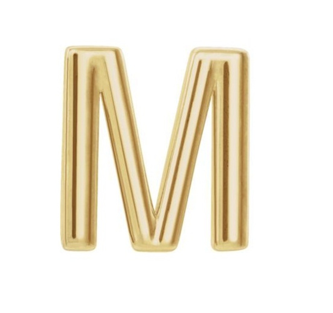 Initial Letter 'M' 14k Yellow Gold Stud Earring 