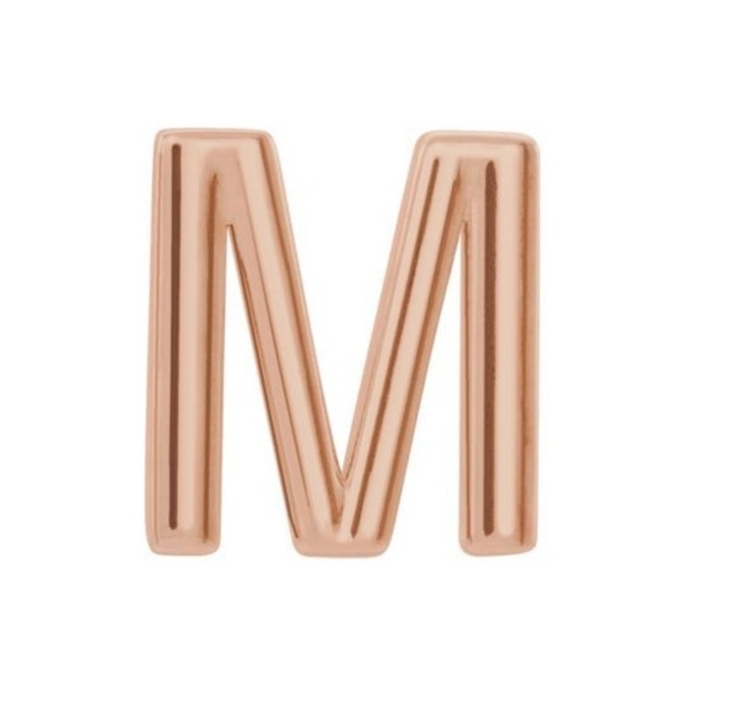 Initial Letter 'M' 14k Rose Gold Stud Earring 