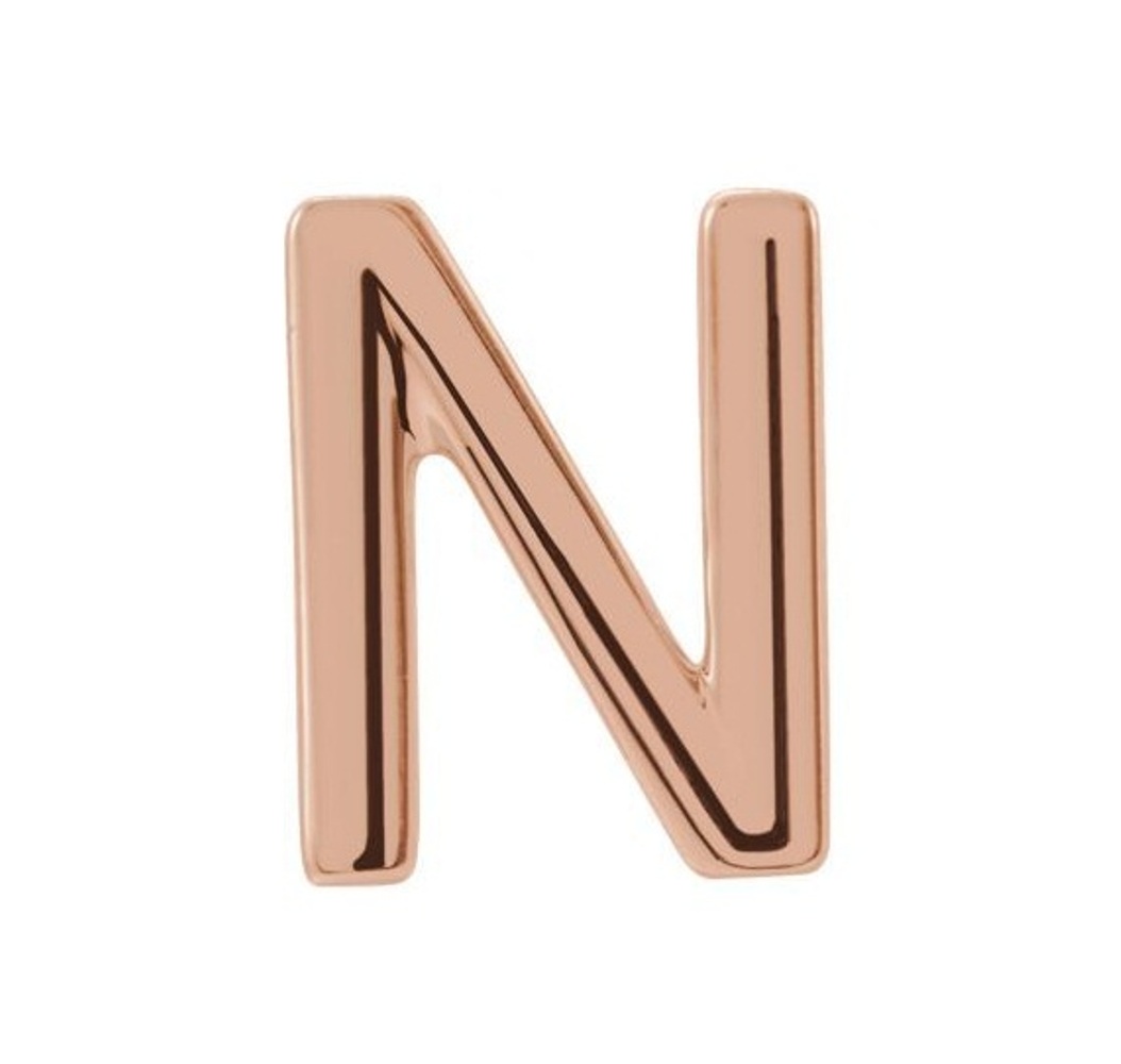 Initial Letter 'N' 14k Rose Gold Stud Earring 