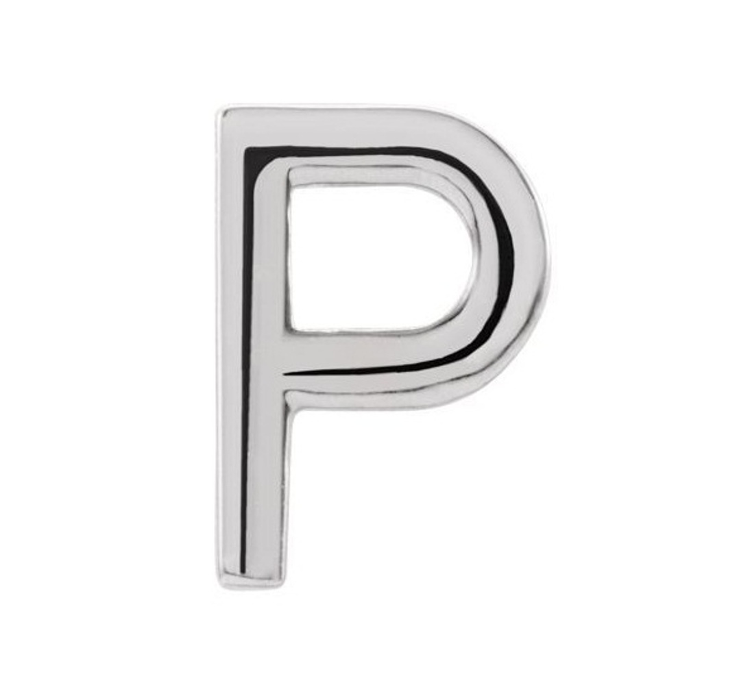 Initial Letter 'P' Rhodium-Plated 14k White Gold Stud Earring 