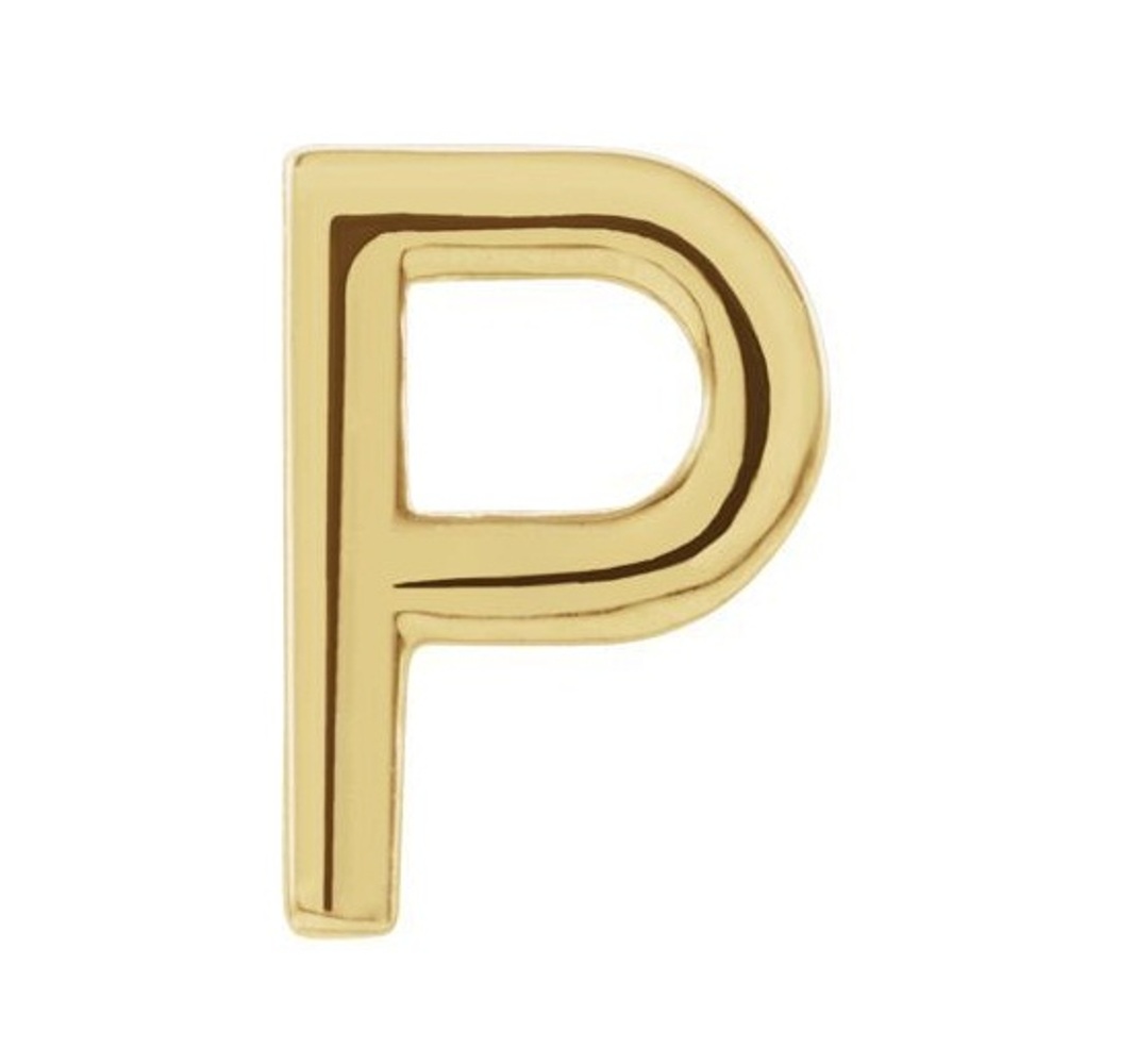 Initial Letter 'P' 14k Yellow Gold Stud Earring 