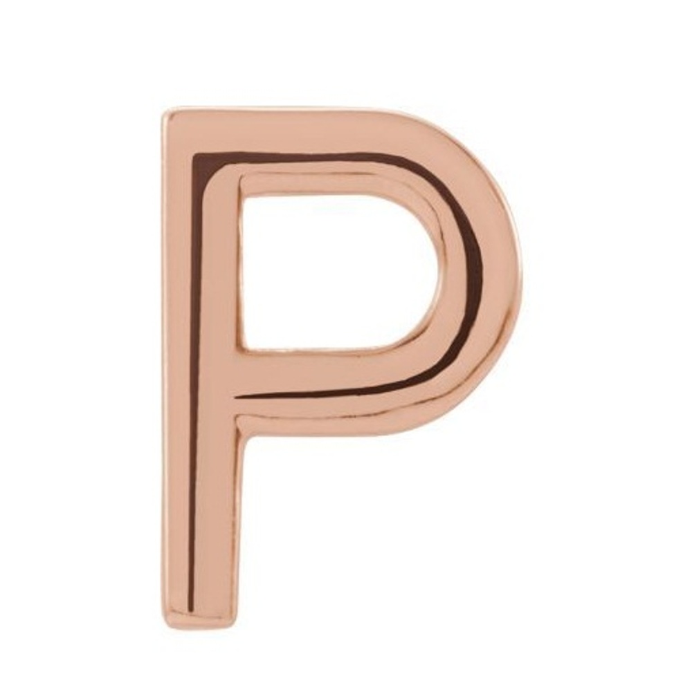 Initial Letter 'P' 14k Rose Gold Stud Earring 