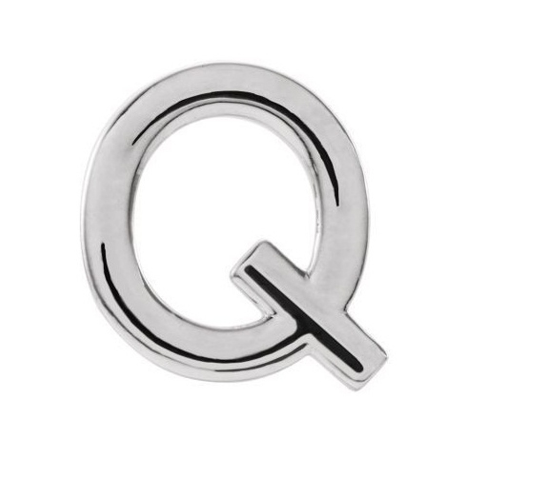 Initial Letter 'Q' Rhodium-Plated 14k White Gold Stud Earring 