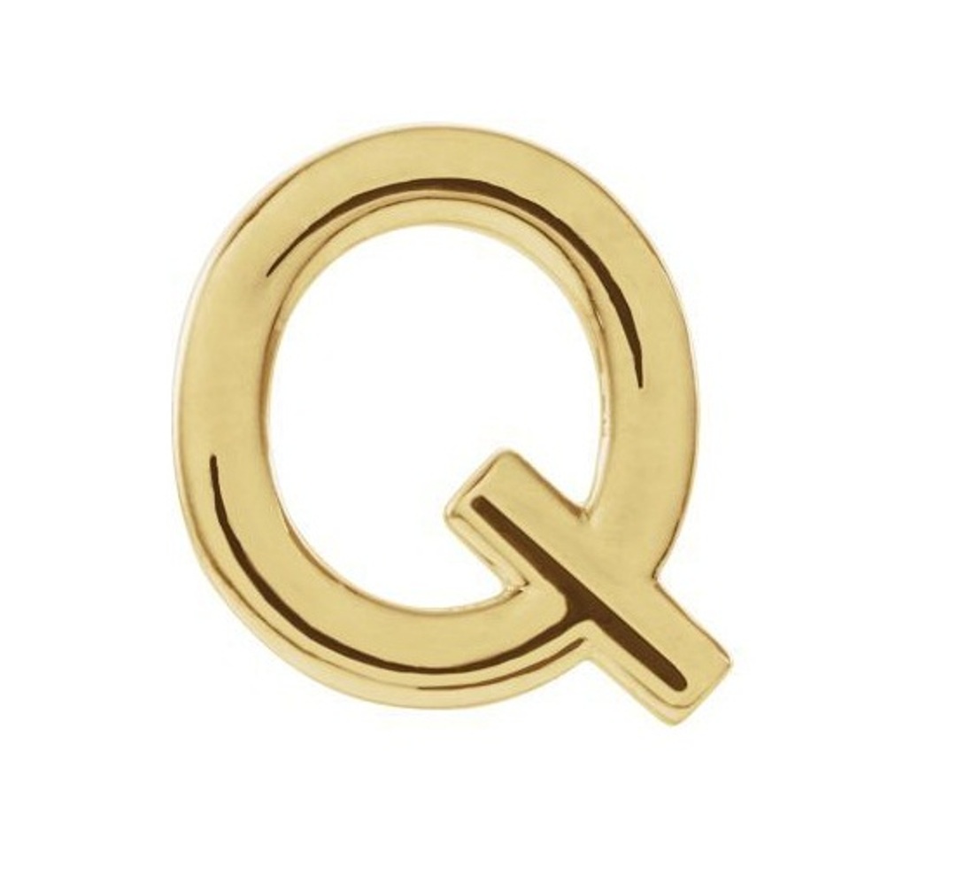 Initial Letter 'Q' 14k Yellow Gold Stud Earring 