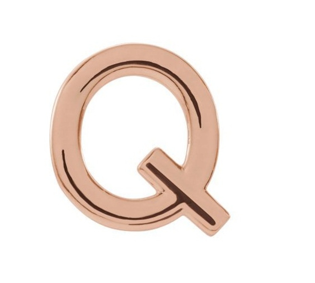 Initial Letter 'Q' 14k Rose Gold Stud Earring 
