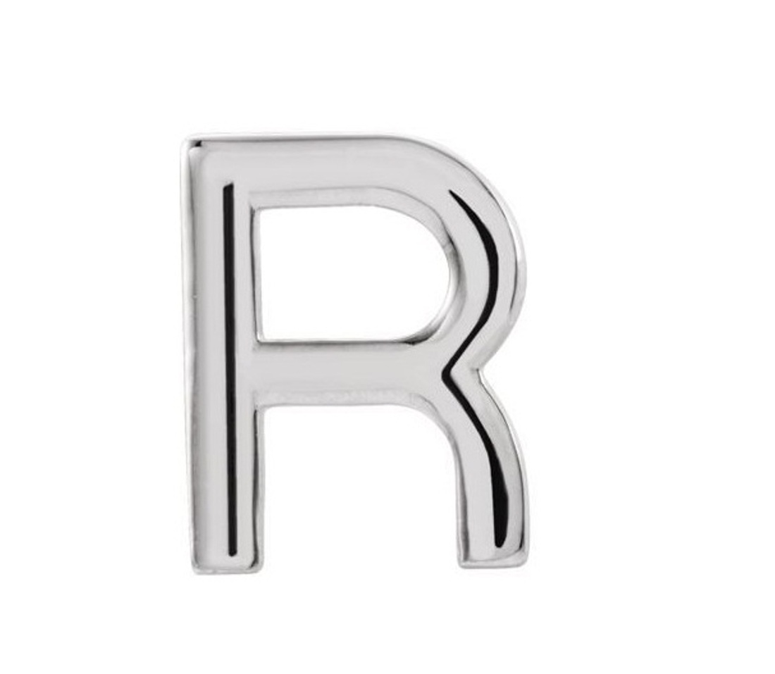 Initial Letter 'R' Rhodium-Plated 14k White Gold Stud Earring 
