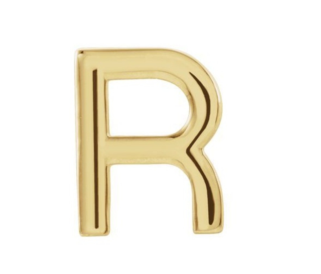 Initial Letter 'R' 14k Yellow Gold Stud Earring 