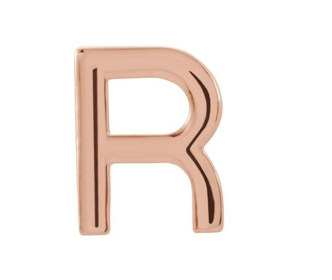 Initial Letter 'R' 14k Rose Gold Stud Earring 