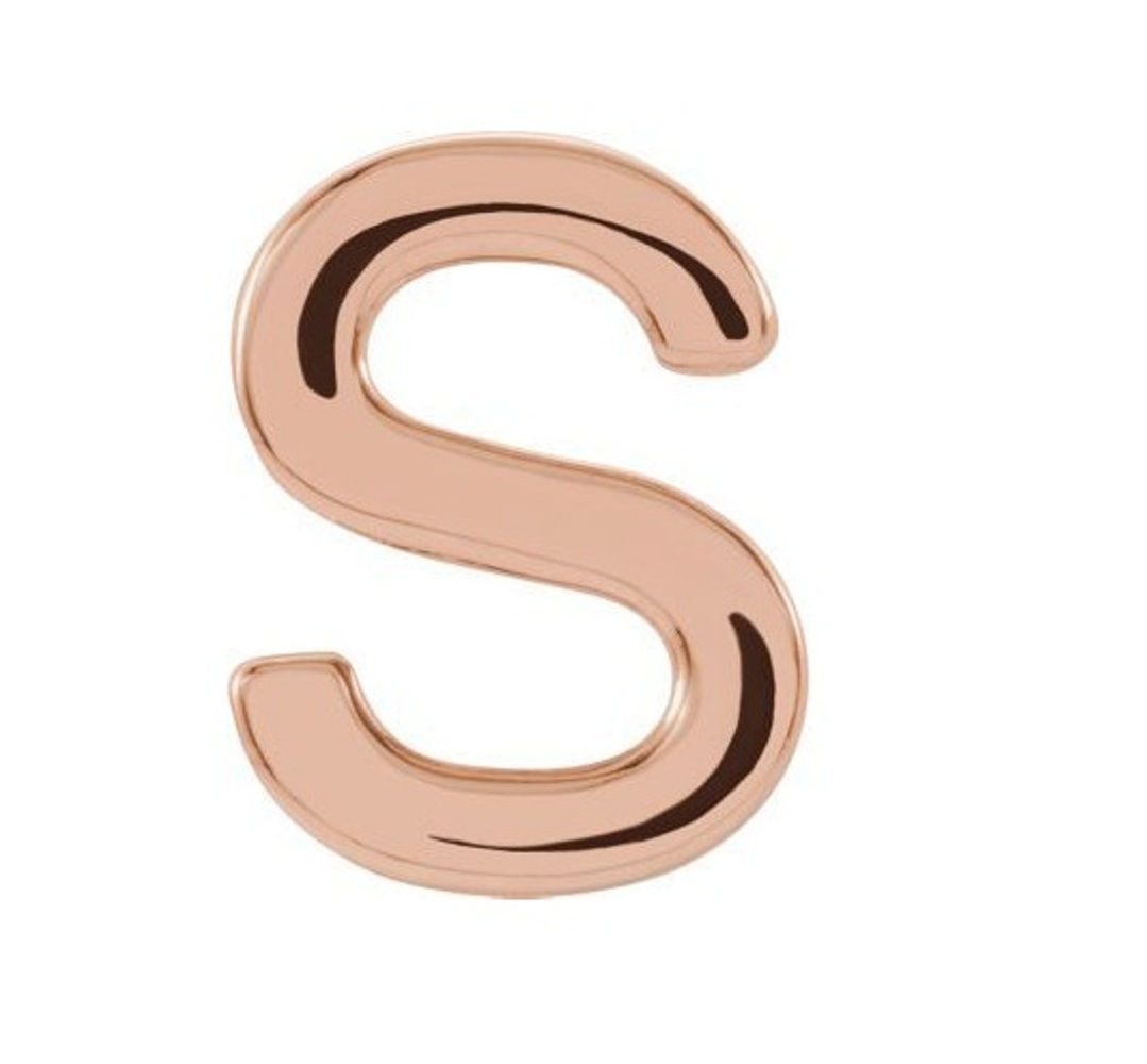 Initial Letter 'S' 14k Rose Gold Stud Earring 