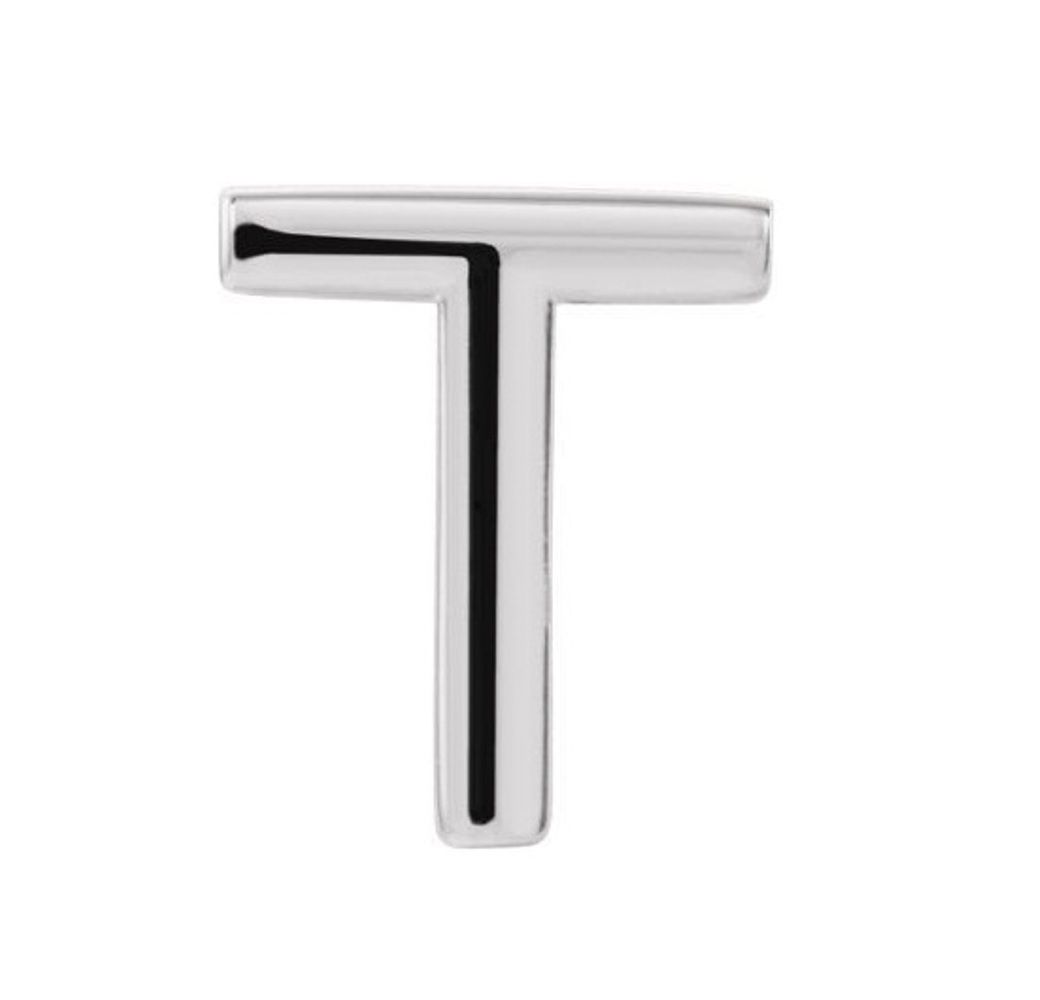 Initial Letter 'T' Rhodium-Plated 14k White Gold Stud Earring 
