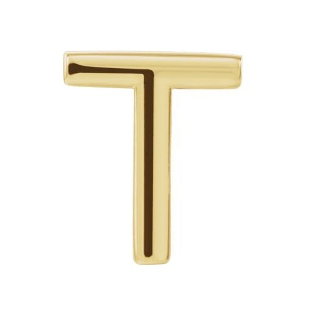 Initial Letter 'T' 14k Yellow Gold Stud Earring 