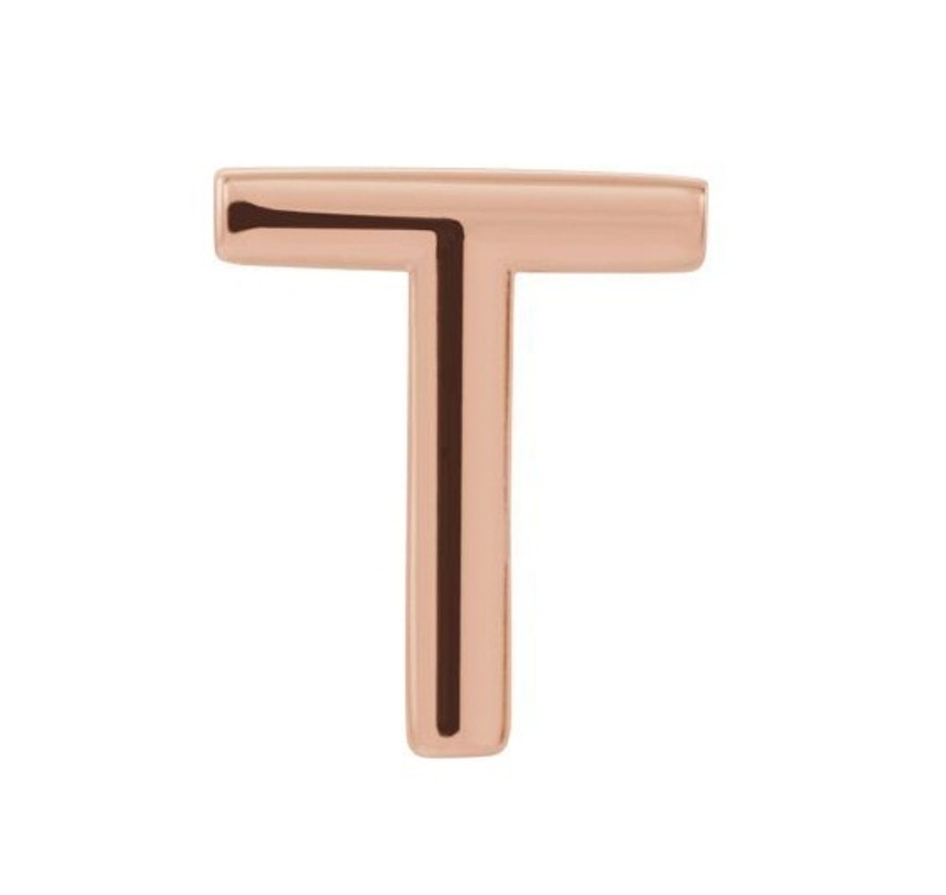 Initial Letter 'T' 14k Rose Gold Stud Earring 