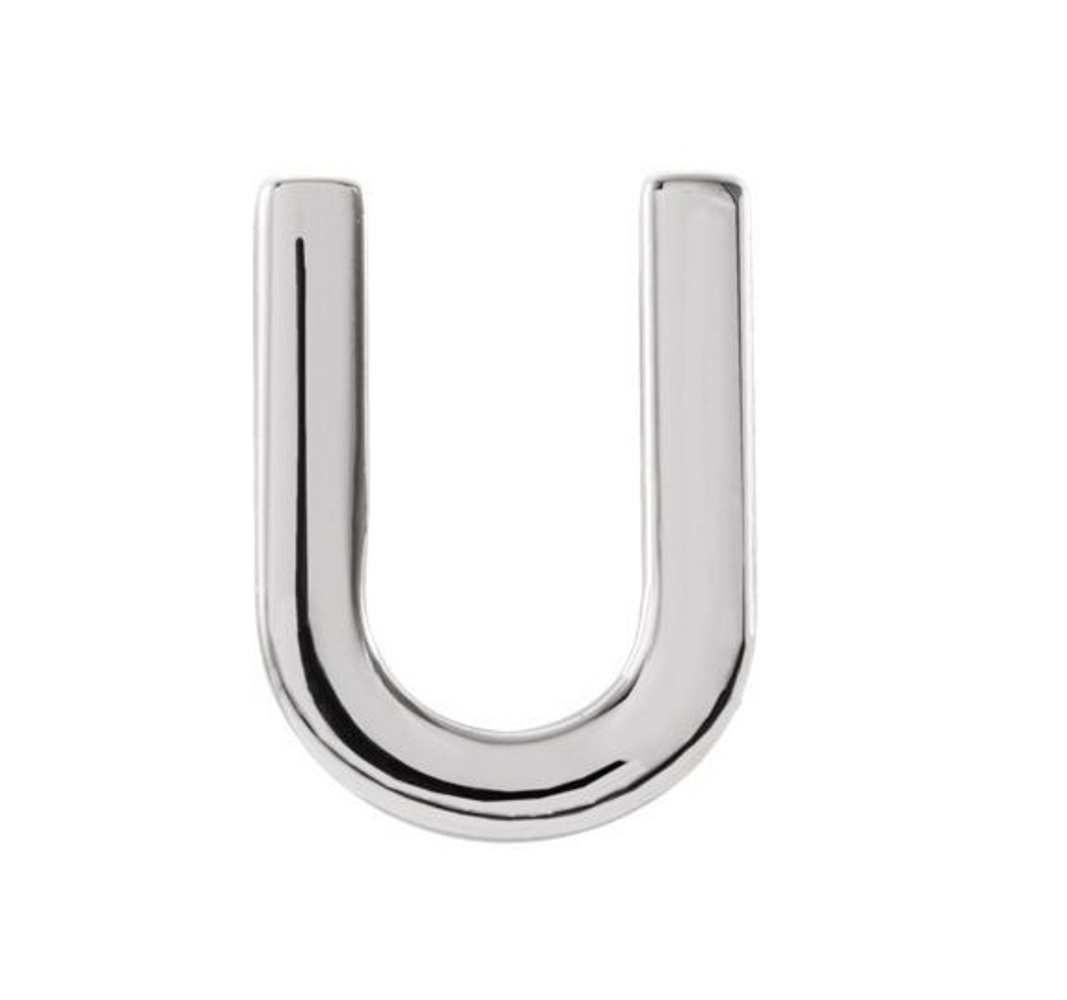 Initial Letter 'U' Rhodium-Plated 14k White Gold Stud Earring 