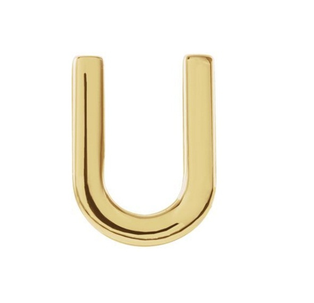 Initial Letter 'U' 14k Yellow Gold Stud Earring 