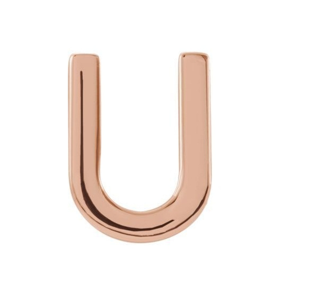 Initial Letter 'U' 14k Rose Gold Stud Earring 