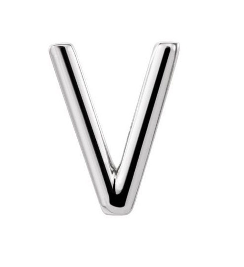 Initial Letter 'V' Rhodium-Plated 14k White Gold Stud Earring 