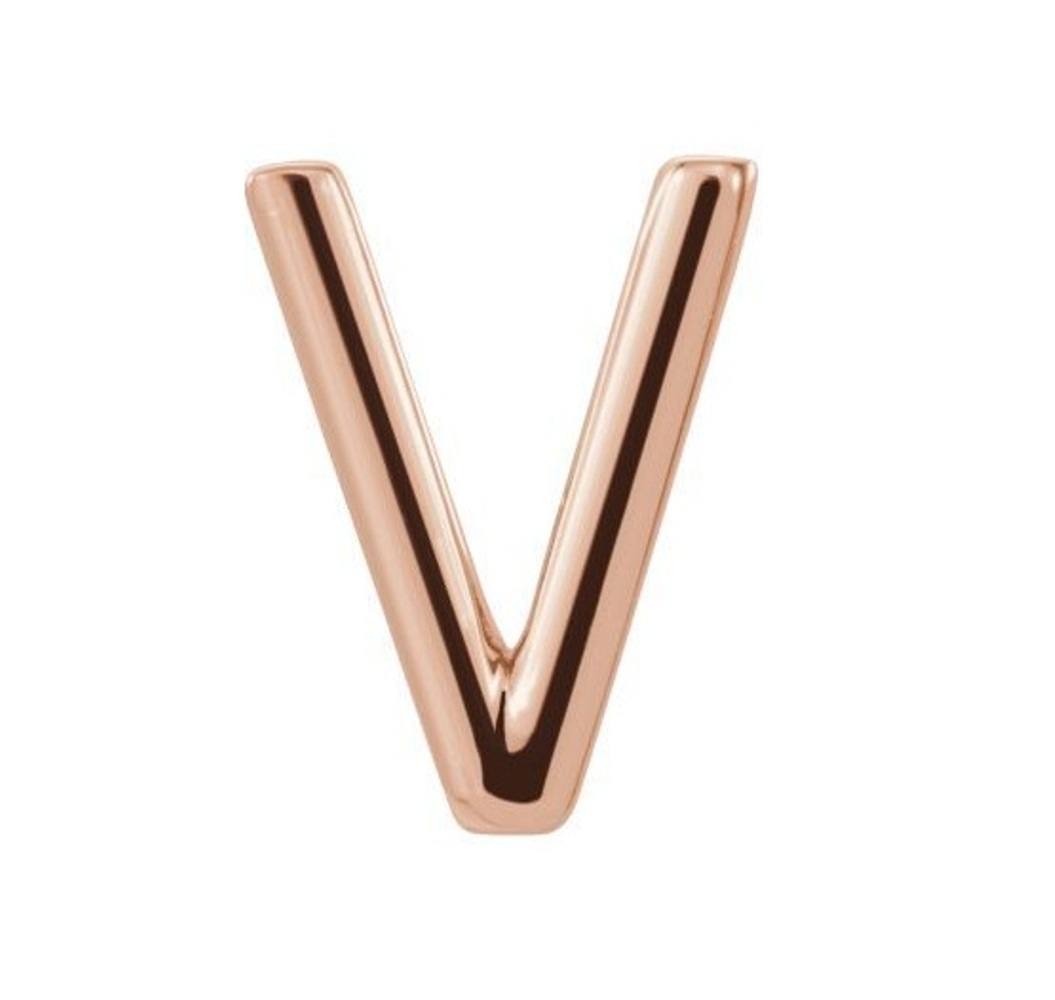 Initial Letter 'V' 14k Rose Gold Stud Earring 
