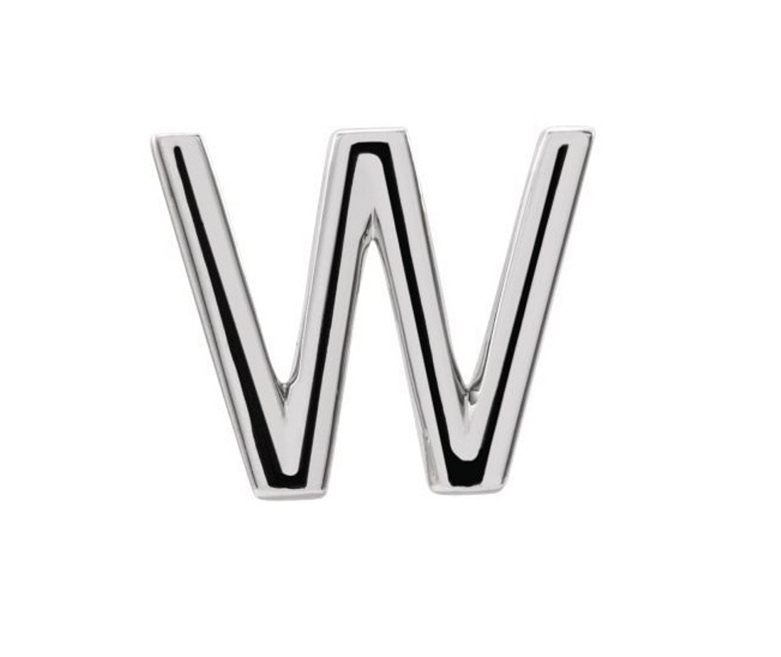 Initial Letter 'W' Rhodium-Plated 14k White Gold Stud Earring 