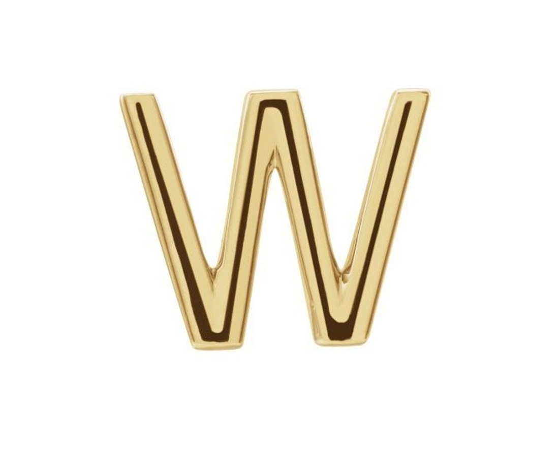 Initial Letter 'W' 14k Yellow Gold Stud Earring 