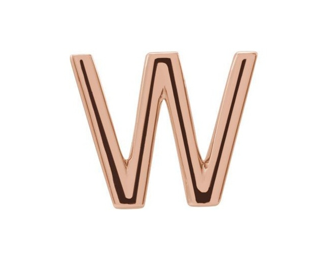 Initial Letter 'W' 14k Rose Gold Stud Earring 