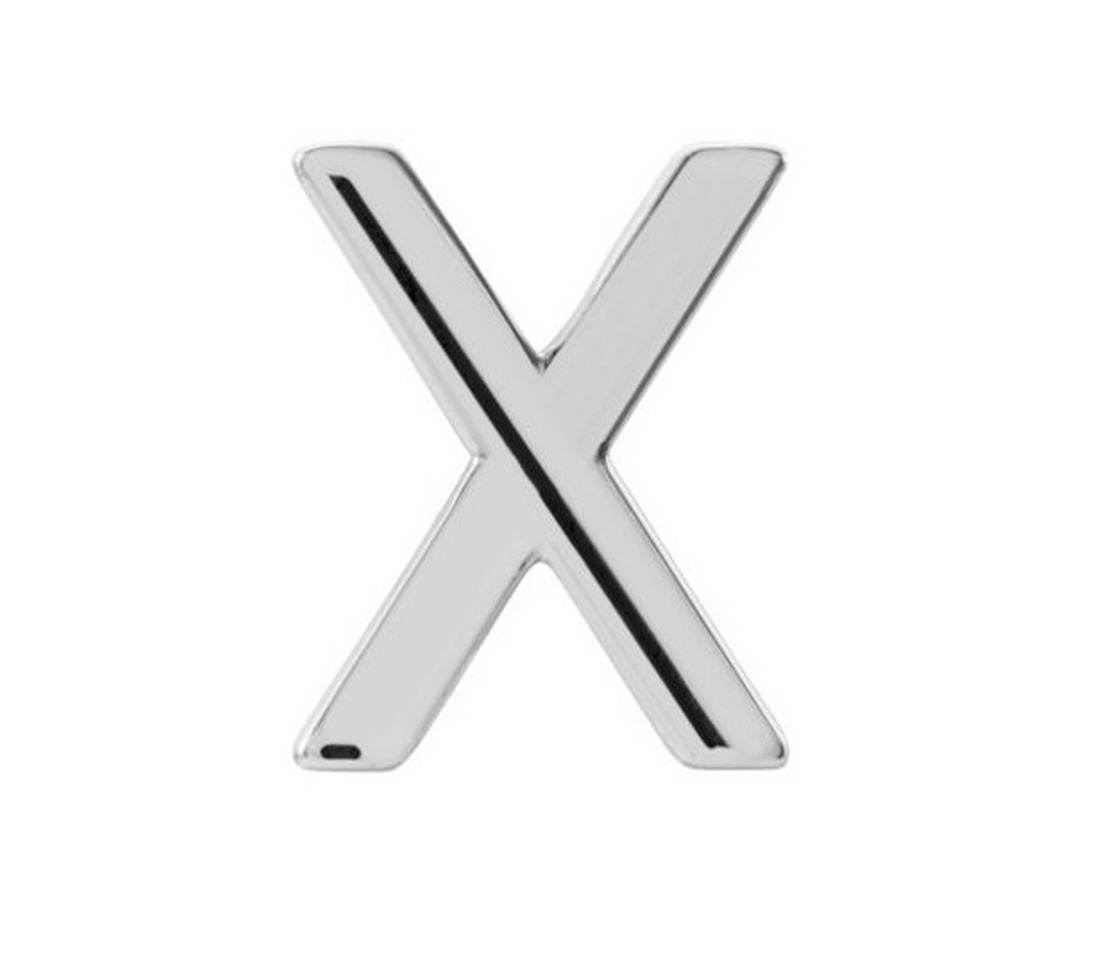 Initial Letter 'X' Rhodium-Plated 14k White Gold Stud Earring 