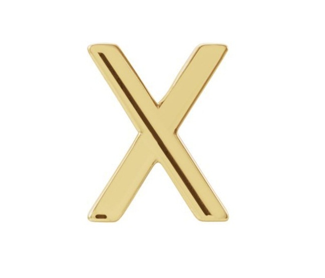 Initial Letter 'X' 14k Yellow Gold Stud Earring 