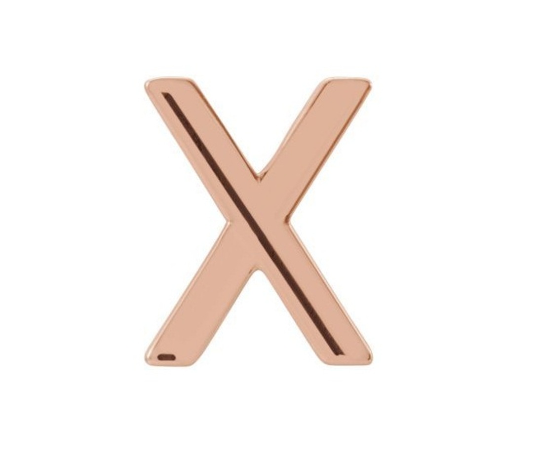 Initial Letter 'X' 14k Rose Gold Stud Earring 