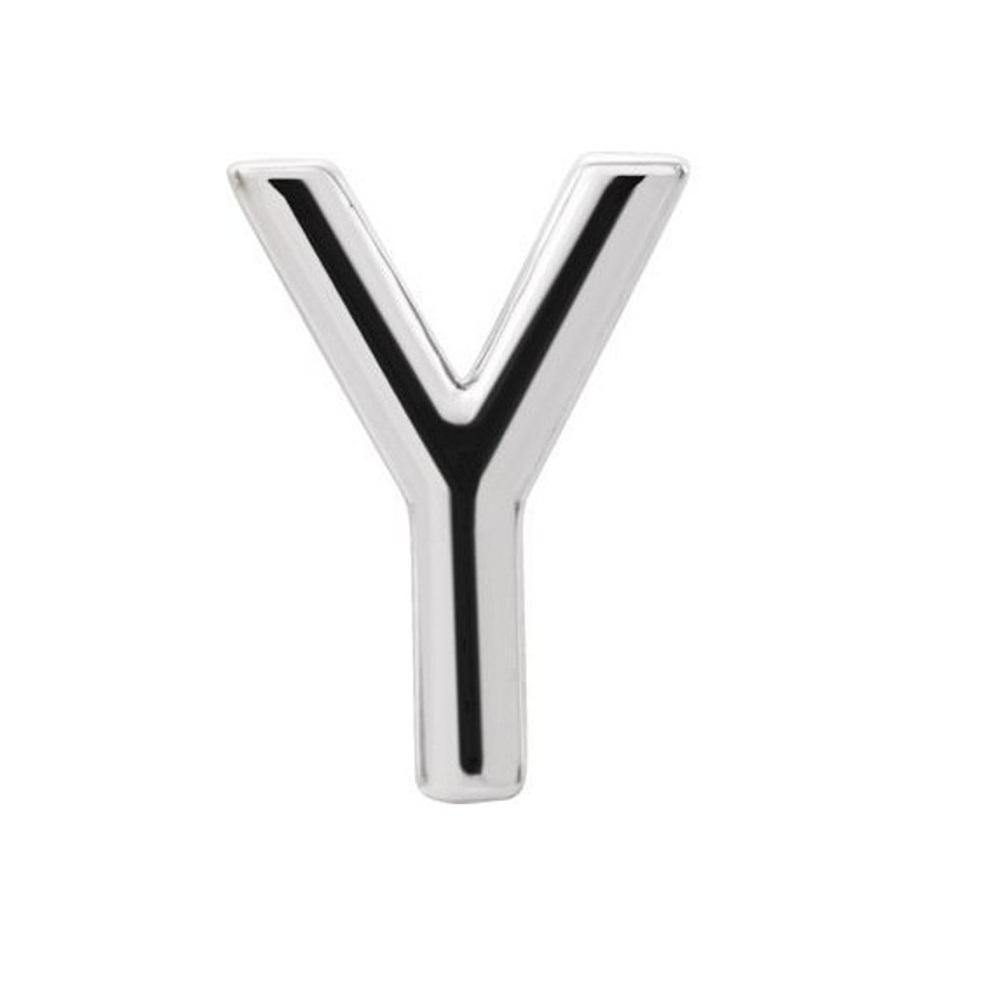 Initial Letter 'Y' Rhodium-Plated 14k White Gold Stud Earring 