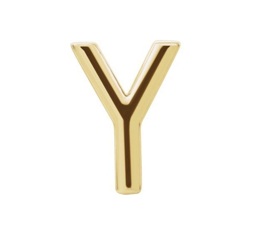 Initial Letter 'Y' 14k Yellow Gold Stud Earring 