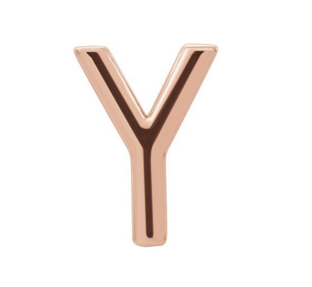 Initial Letter 'Y' 14k Rose Gold Stud Earring 