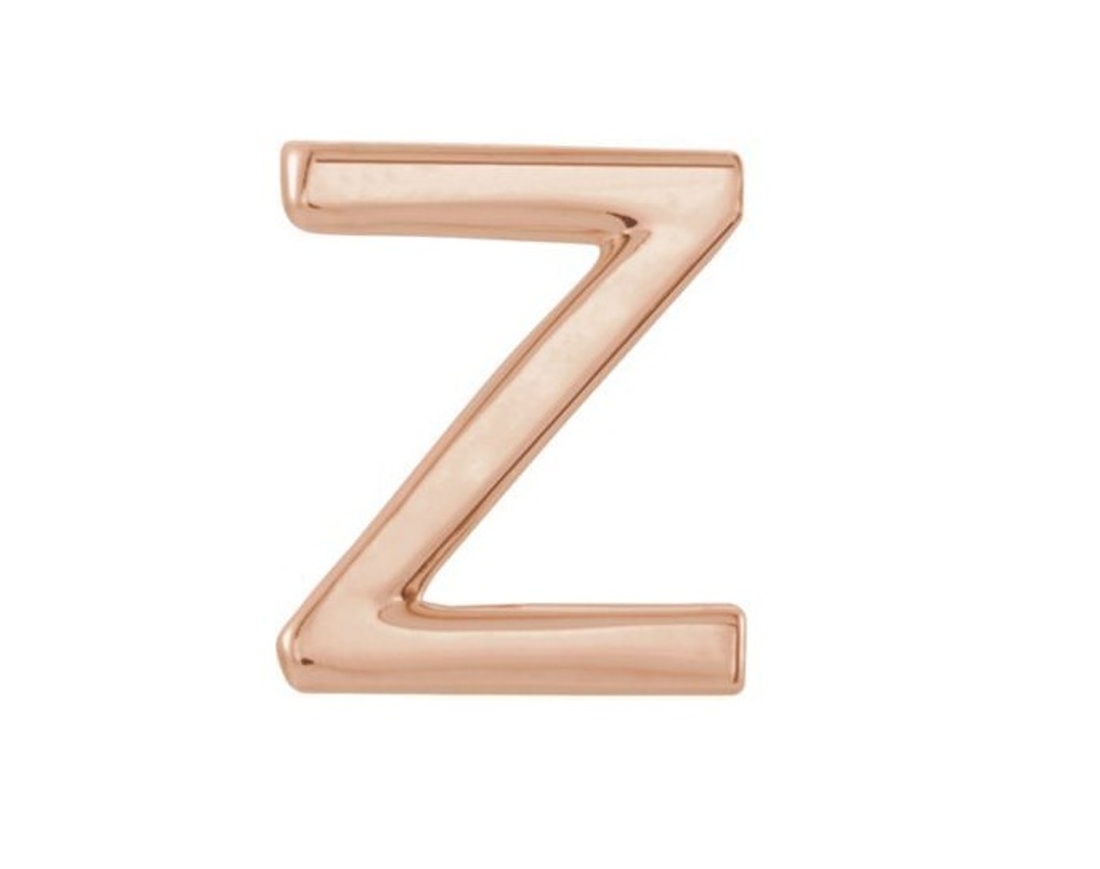 Initial Letter 'Z' 14k Rose Gold Stud Earring 