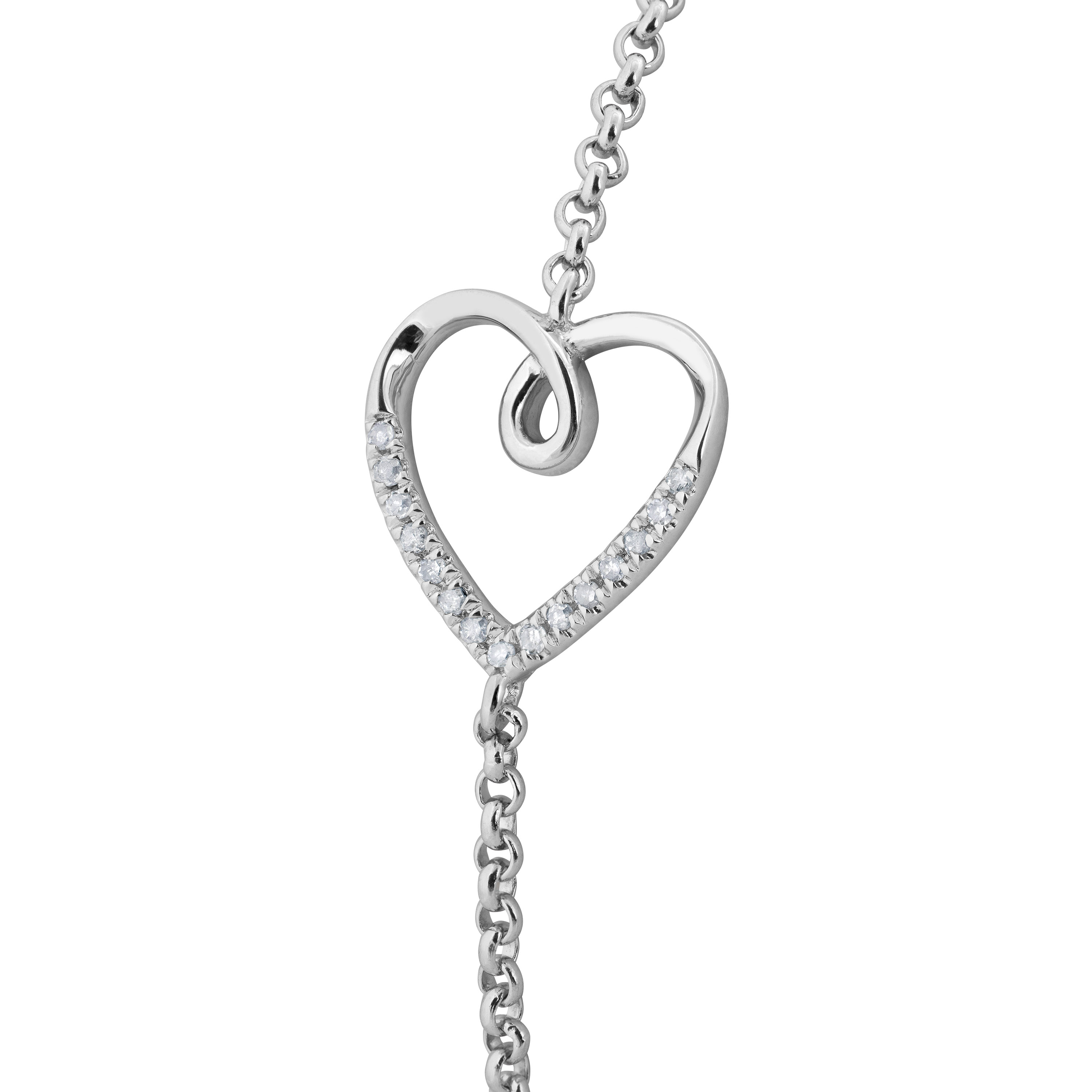 Diamond Heart Bolo Bracelets, Rhodium Plated Sterling Silver