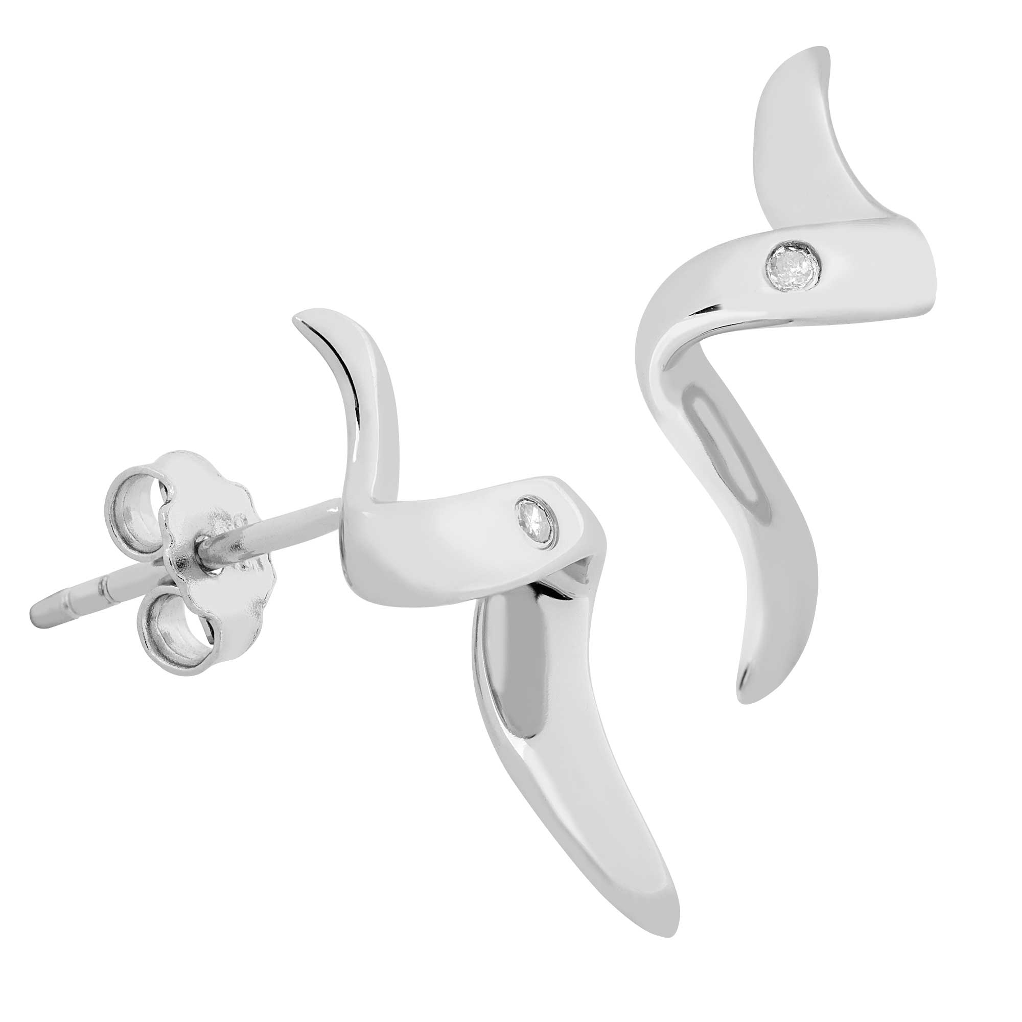 White CZ Earrings, Rhodium Plated Sterling Silver