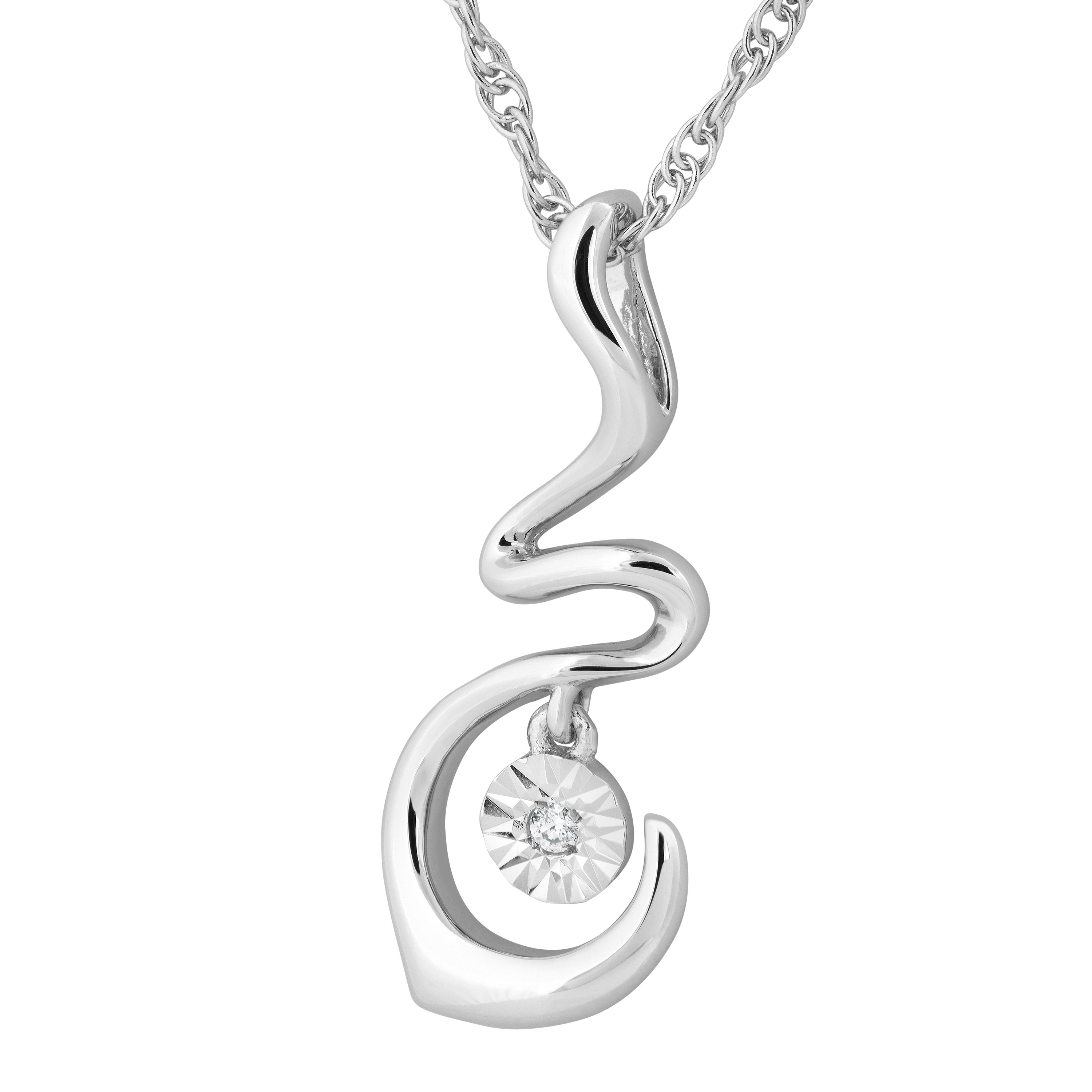 Diamond Snake Pendant Necklace, Sterling Silver. 